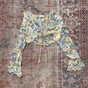 Isalis Floral Ruffle Tie-Front Blouse